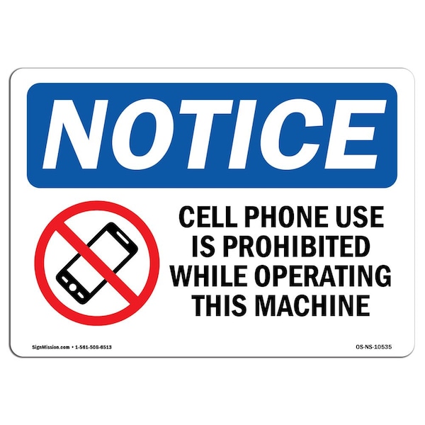 OSHA Notice Sign, 3.5" Height, Cell Phone Use Is Prohibited Sign With Symbol, Landscape, 10PK